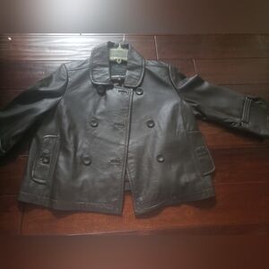 Women Double Breast Waist Length Crop Genuine Leather Jacket